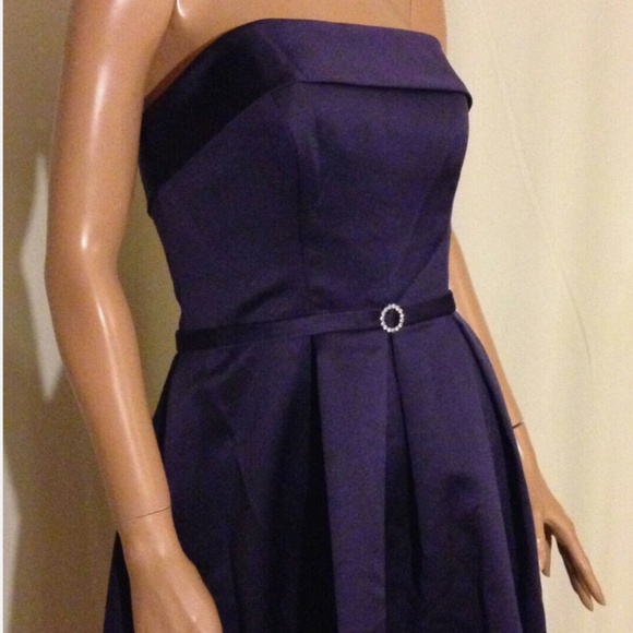 $160 David Tutura/Gather&Gown 562 Satin Hi-Low Bridesmaid Dress Aubergine~10 - Picture 2 of 11